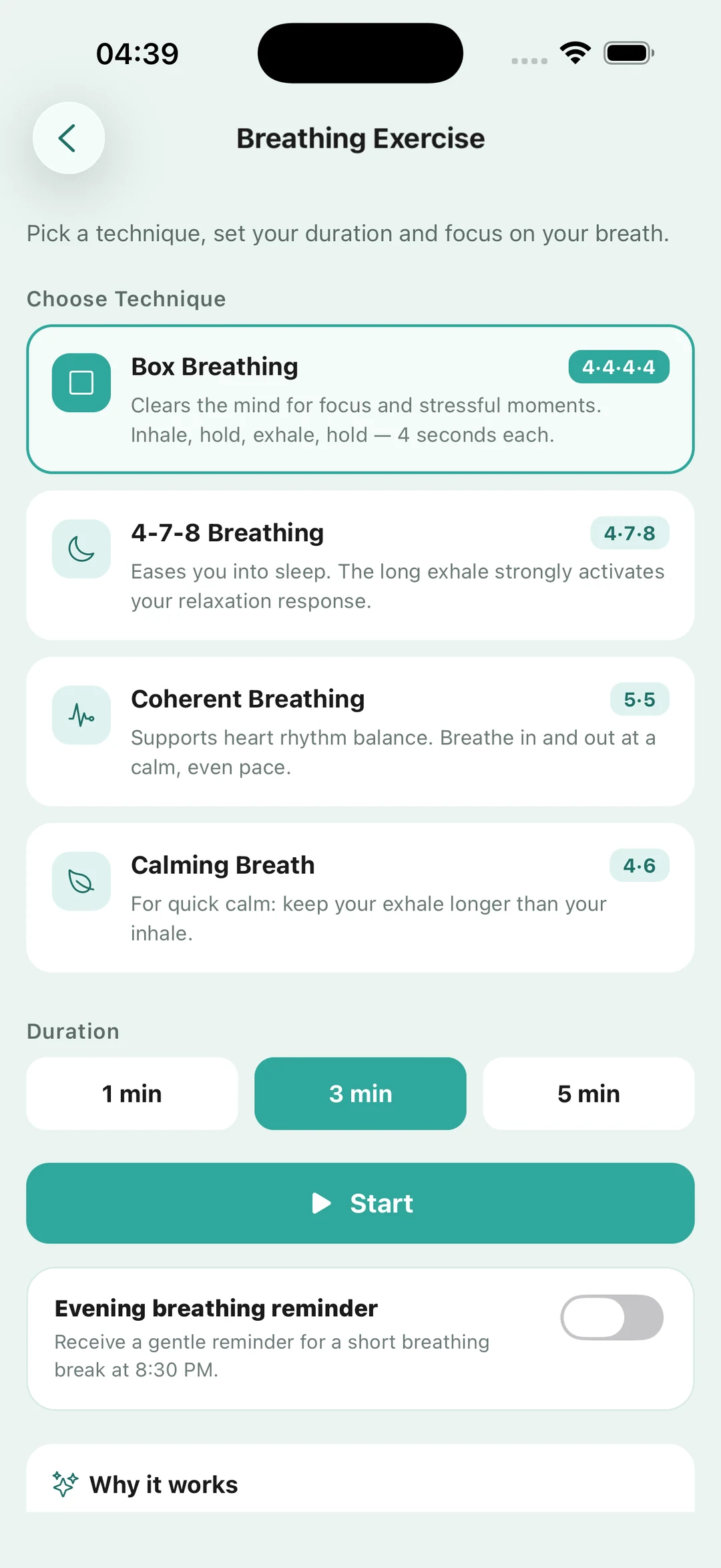 Wonori guided breathing screen