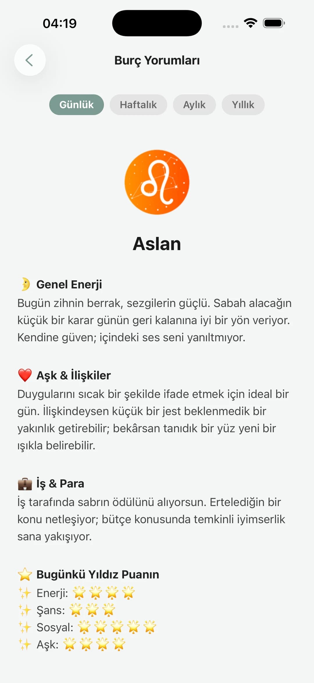 Wonori burç ekranı